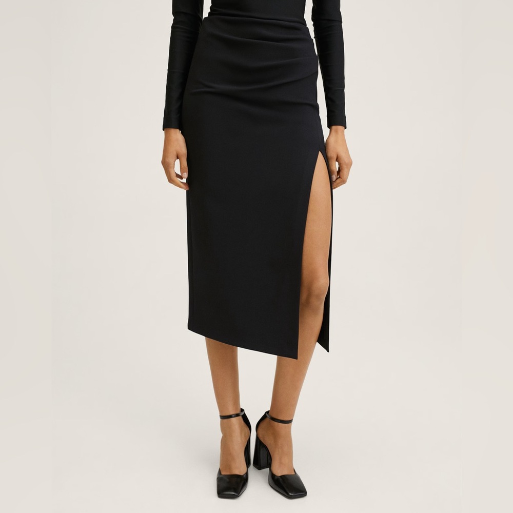 Mango Black Vent Midi Skirt